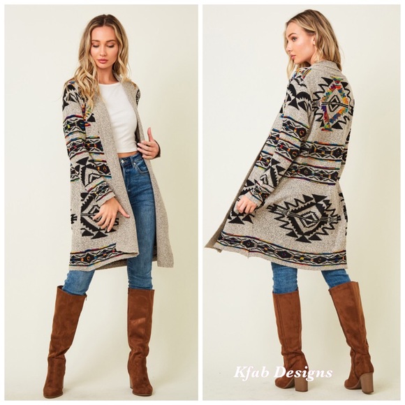 ❤️LAST 1 Aztec Rainbow Jacquard Long Sweater Cardi - Picture 2 of 8